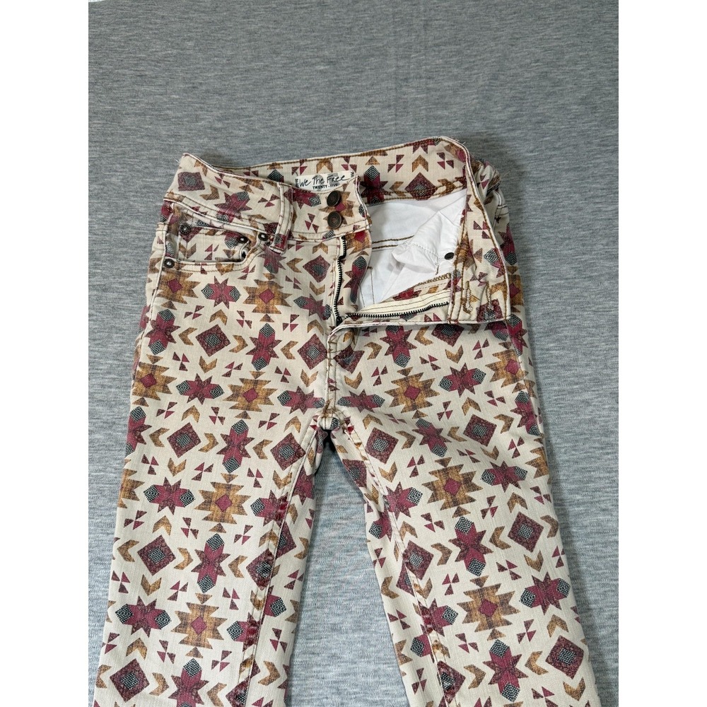 We The Free Jeans Womens 25 Multicolor Skinny Mid Rise Tribal Print Raw Hem‎ - Picture 4 of 14